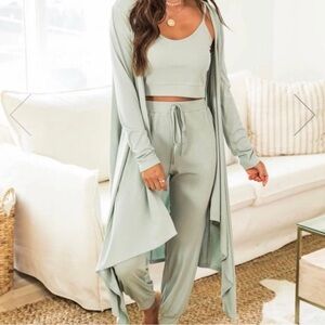 Pink Lily Sage Green Robe